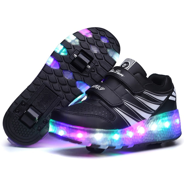Roller Skates Tow Wheels Shoes Glowing Light LED Children Boys Girls Kids Fashion Luminous Sport Casual Wheelys Skating Sneakers