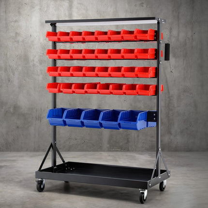 Giantz 74 Bins Storage Rack Double Sided Mobile Garage Workshop Tools Organizer