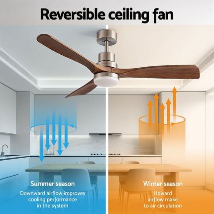 Devanti 52" Ceiling Fan with Light Remote Control DC Motor Smart App Timber Blades Brown