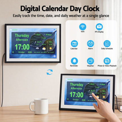Artiss 10" Smart Digital Clock Calendar HD IPS Touchscreen Weather Photo Frame Amazing Shopping
