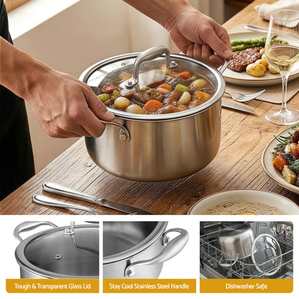 5-Star Chef 4.5L 24cm Stainless Steel Dutch Oven Pot with Lid and Stay-Cool Handle