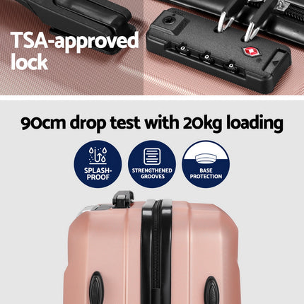 Wanderlite 2Set 20 Inch Luggage Case with 12 Inch Handheld Luggage Box Hard Shell Travel Suitcase TSA Lock  Rose Gold