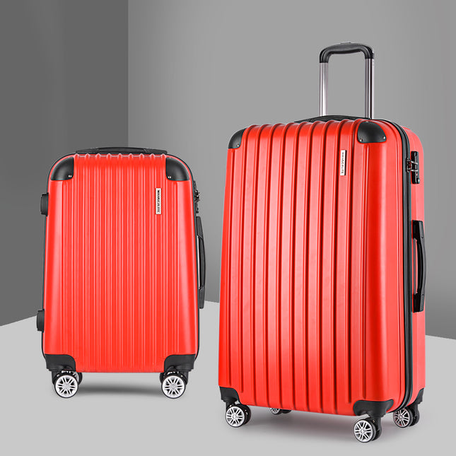 Wanderlite 20-28 Inch Luggage 2Set with TSA Lock Spinner Carry On Hard Shell Travel Suitcase Luggage Case Red