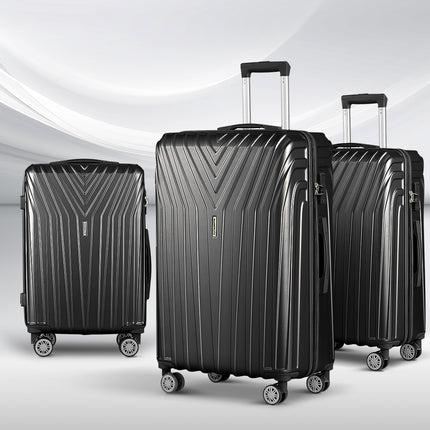Wanderlite 3 Set Luggage 20-24-28 Inch Suitcase with TSA Lock Carry On Hard Shell Travel Luggage Organiser Case Black