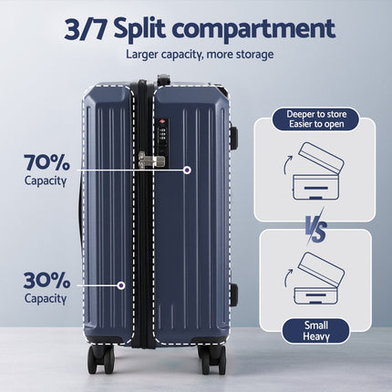 Wanderlite 2pcs Trunk Luggage Suitcase Travel Carry On TSA Lock 12" 20" Navy