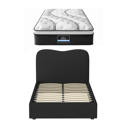 Giselle 32cm Euro Top King Single Mattress 5-Zone and Artiss Boucle Bed Frame Set