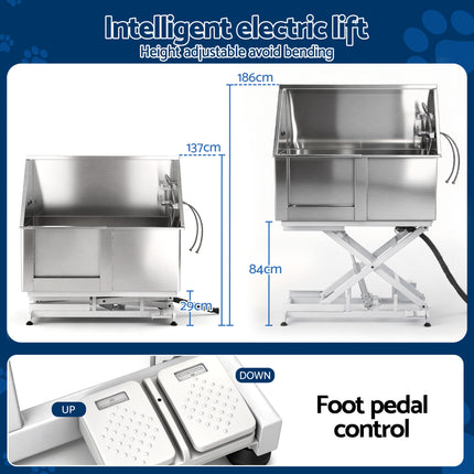 i.Pet Electric Pet Bath Tub Dog Grooming Stainless Steel Wash Station 127cm