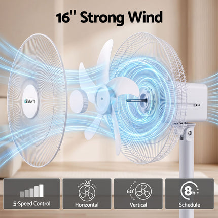 DEVANTI 16" 5-in-1 Rechargeable Fan for Pedestal Table Floor Wall Ceiling