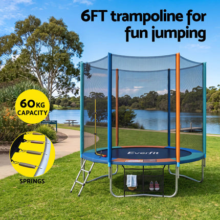 Everfit 6FT Kids Trampoline Rebounder with Enclosure Net Storage Bag