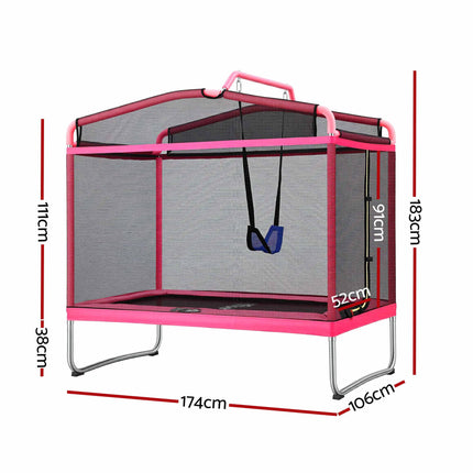 Everfit 3-in-1 Kids Rectangle 6FT Trampoline Rebounder with Swing Belt Pink
