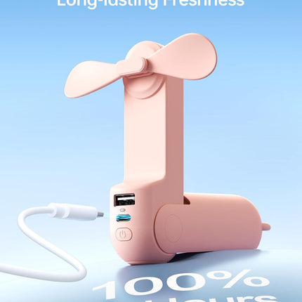 Handheld Mini Fan, 2 IN 1 USB Rechargeable Portable Fan [12-19 Working Hours] with Power Bank, Pocket Design for Travel/Summer/Concerts/Lash, Gifts for Women (Pink)Christmas Gifts