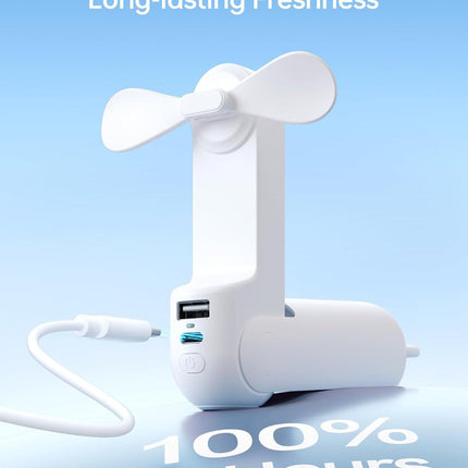 Handheld Mini Fan,2 IN 1 USB Rechargeable Portable Fan [12-19 Working Hours] with Power Bank, Pocket Design for Travel/Summer/Concerts/Lash, Gifts for Women (White)Christmas Gifts