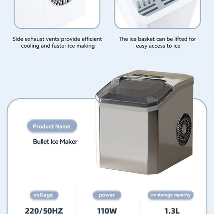 mini ice maker, household ice maker, portable ice maker, desktop ice maker, automatic ice maker, smart ice maker, bullet ice maker, dormitory ice maker, Australia, summer, small appliance, countertop ice machine - Silver - Size Australian Standard