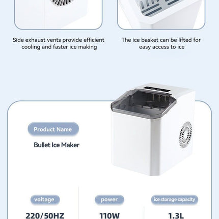 mini ice maker, household ice maker, portable ice maker, desktop ice maker, automatic ice maker, smart ice maker, bullet ice maker, dormitory ice maker, Australia, summer, small appliance, countertop ice machine - White - Size Australian Standard