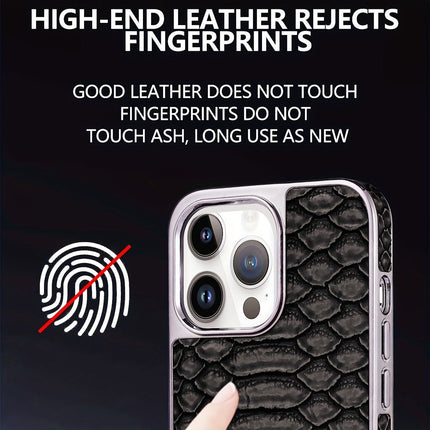 snake-pattern leather phone case, fingerprint-resistant phone case, high-end leather phone case, stylish phone case, durable phone case, Australia - Black - Size iPhone17promax