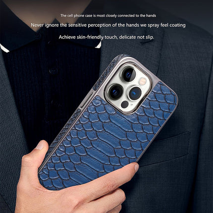 snake-pattern leather phone case, fingerprint-resistant phone case, high-end leather phone case, stylish phone case, durable phone case, Australia - Blue - Size iPhone 16 Pro Max