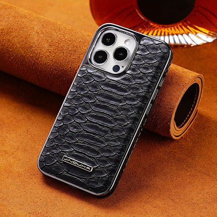 snake-pattern leather phone case, fingerprint-resistant phone case, high-end leather phone case, stylish phone case, durable phone case, Australia - Blue - Size iPhone17pro