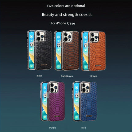 snake-pattern leather phone case, fingerprint-resistant phone case, high-end leather phone case, stylish phone case, durable phone case, Australia - Blue - Size iPhone17promax