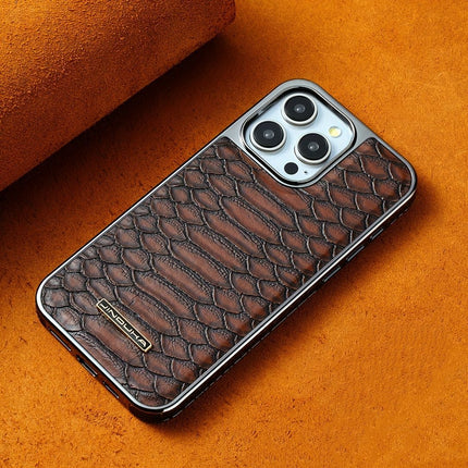 snake-pattern leather phone case, fingerprint-resistant phone case, high-end leather phone case, stylish phone case, durable phone case, Australia - Mocha - Size iPhone 15 Pro