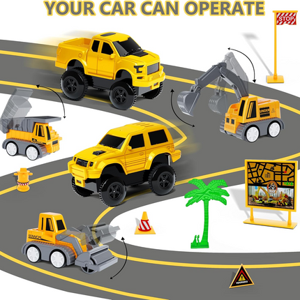 343 track-building sets, track-course - STEM learning toys, construction vehicles (concrete mixers, dump trucks), Track-birthday/Christmas gifts for boys - Developing motor skills and creativity - Compatible with the major