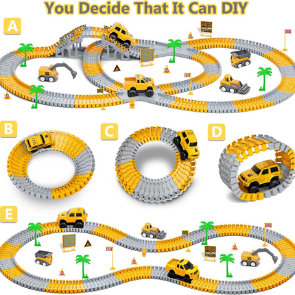 343 track-building sets, track-course - STEM learning toys, construction vehicles (concrete mixers, dump trucks), Track-birthday/Christmas gifts for boys - Developing motor skills and creativity - Compatible with the major