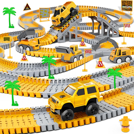 343 track-building sets, track-course - STEM learning toys, construction vehicles (concrete mixers, dump trucks), Track-birthday/Christmas gifts for boys - Developing motor skills and creativity - Compatible with the major