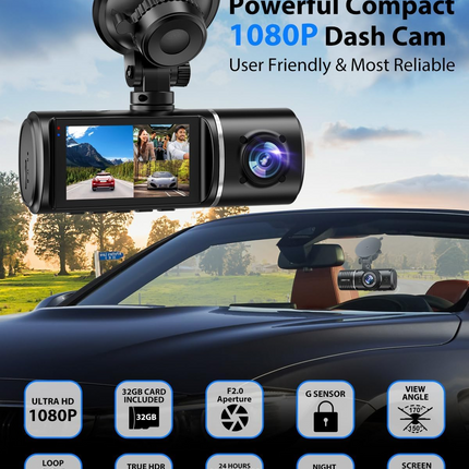Three-camera dash cam C309, equipped with dual front cameras, an interior camera and a reversing camera - a dash cam for cars. Supports WIFI, loop recording, night vision, motion detection, parking monitoring - suitable for taxis, trucks, SUVs, sedans - c