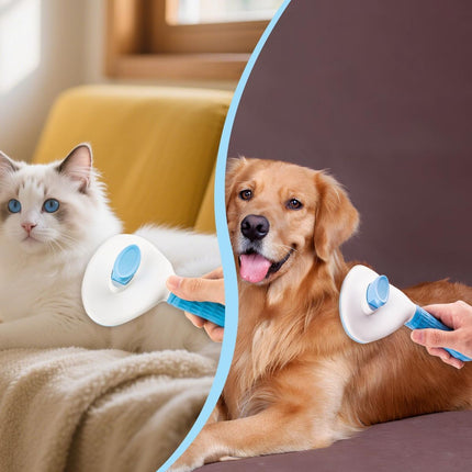Self-Cleaning Pet Brush Pet Grooming Brush Remove Loose Undercoat Pet Massage - Blue - Size 7.7in