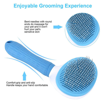 Self-Cleaning Pet Brush Pet Grooming Brush Remove Loose Undercoat Pet Massage - Pink - Size 7.7in