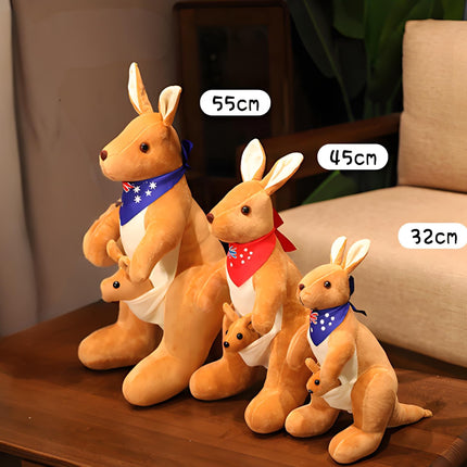Kangaroo Stuffed Animal with Joey in Pouch & Australia Scarf - Soft Cuddly Plush Toy(45cm, light grey)| Other Colors Available in Store
