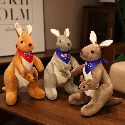 Kangaroo Stuffed Animal with Joey in Pouch & Australia Scarf - Soft Cuddly Plush Toy(45cm, light brown
)| Other Colors Available in Store