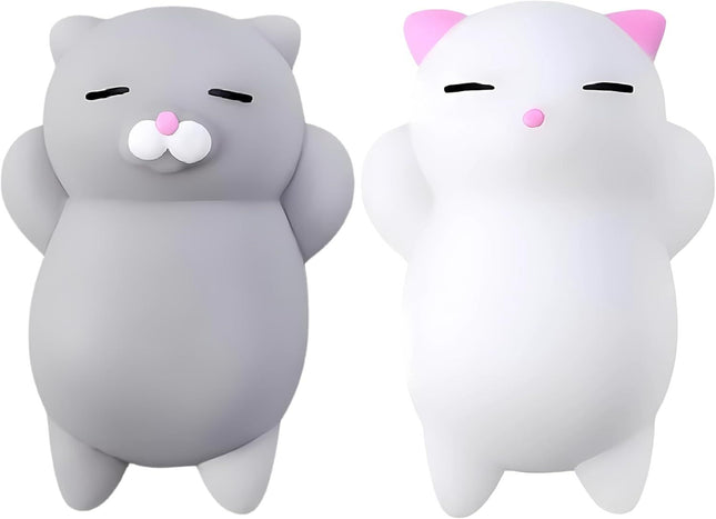 2 PCS Mini Cat Squishy Toy for Office & Classroom – Soft Silicone Stress Reliever to Calm Anxiety (Grey & White)
