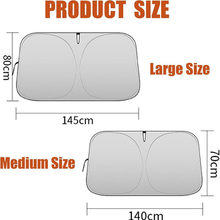 Universal Front Windshield Sun Shade for Sedans & Compact SUVs, Heat Insulation UV Protection Foldable Visor 140x70cm (Silver)