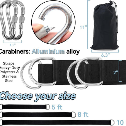 8ft Premium Polyester Swing Straps Set – 3000lb Load Rating, with Locking Carabiners & Tree Guards for Family Hammocks & Outdoor Play (Black)