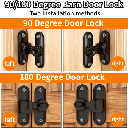 90/180 Degree Zinc Alloy Flip Lock for Barn & Sliding Doors – Heavy Duty Security Latch for Cabinets, Windows & Sheds (Black)