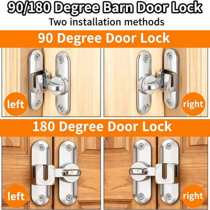 90/180 Degree Zinc Alloy Flip Lock for Barn & Sliding Doors – Heavy Duty Security Latch for Cabinets, Windows & Sheds (Silver)