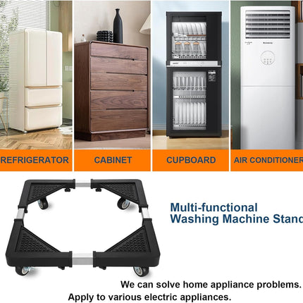 Adjustable Appliance Dolly Stand with 4 Locking Wheels – Expandable Base from 16.9 to 25.6 Inch, Heavy-Duty Furniture Moving Cart for Refrigerator, Washer, Cabinet, Air Conditioner (Black)