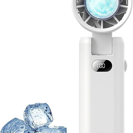 Portable Handheld Turbo Fan with Cooling Tech, Digital Display, 100-Speed Control, Rechargeable 4-in-1 Personal Fan for Travel, Outdoor, Office (White)