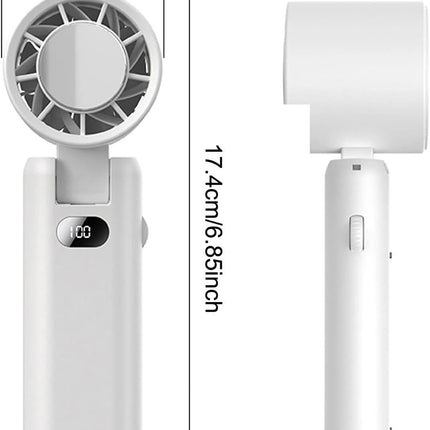 Portable Handheld Turbo Fan with Cooling Tech, Digital Display, 100-Speed Control, Rechargeable 4-in-1 Personal Fan for Travel, Outdoor, Office (White)
