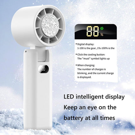 Portable Handheld Turbo Fan with Cooling Tech, Digital Display, 100-Speed Control, Rechargeable 4-in-1 Personal Fan for Travel, Outdoor, Office (White)