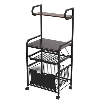 Kitchen Mobile Trolley Floor-Standing Storage Rack-Black