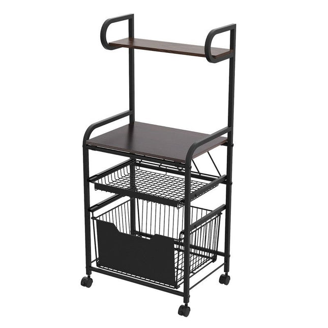 Kitchen Mobile Trolley Floor-Standing Storage Rack-Black