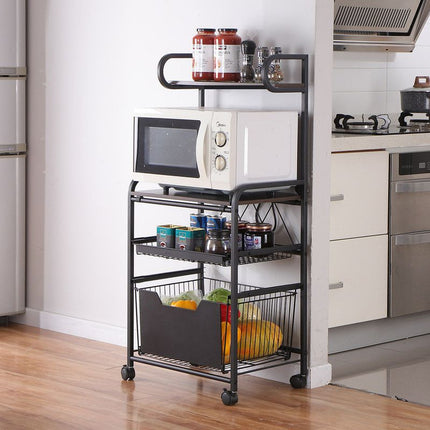 Kitchen Mobile Trolley Floor-Standing Storage Rack-Black