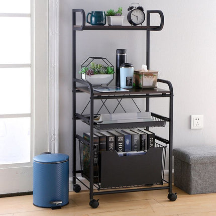 Kitchen Mobile Trolley Floor-Standing Storage Rack-Black