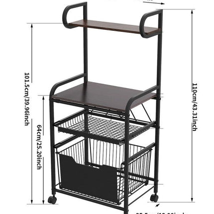 Kitchen Mobile Trolley Floor-Standing Storage Rack-Black