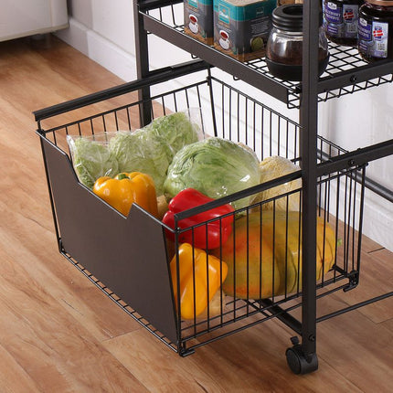 Kitchen Mobile Trolley Floor-Standing Storage Rack-Black