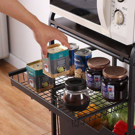 Kitchen Mobile Trolley Floor-Standing Storage Rack-Black