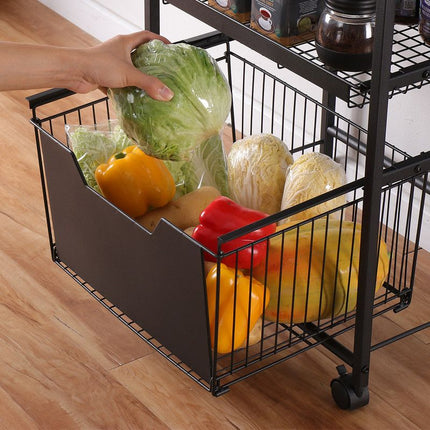 Kitchen Mobile Trolley Floor-Standing Storage Rack-Black