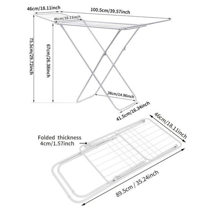 Mini Double-Wing Floor-Standing Folding Clothes Drying Rack-White