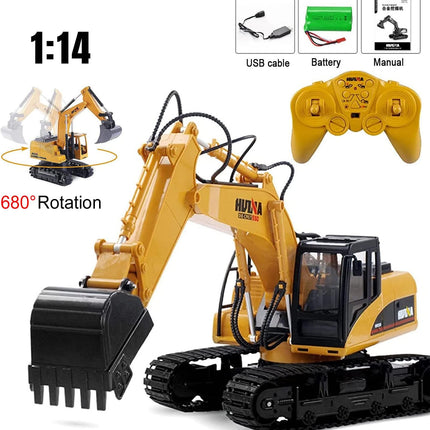 HUINA 1/14 RC Electric Excavator 1535 Remote Control Digger 15CH 2.4G Radio Finished Toy Model Battery Sound Light Effects Hobby Grade Model for Ages 14+